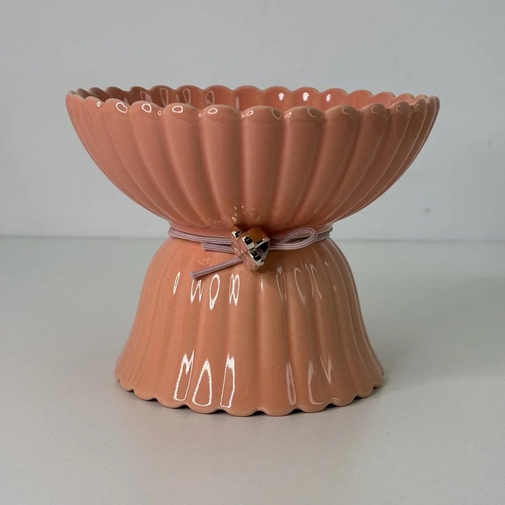 Dexypaws: Elevated Ceramic Bowl For Cats - Peach Tone Flower 8.45oz Capacity
